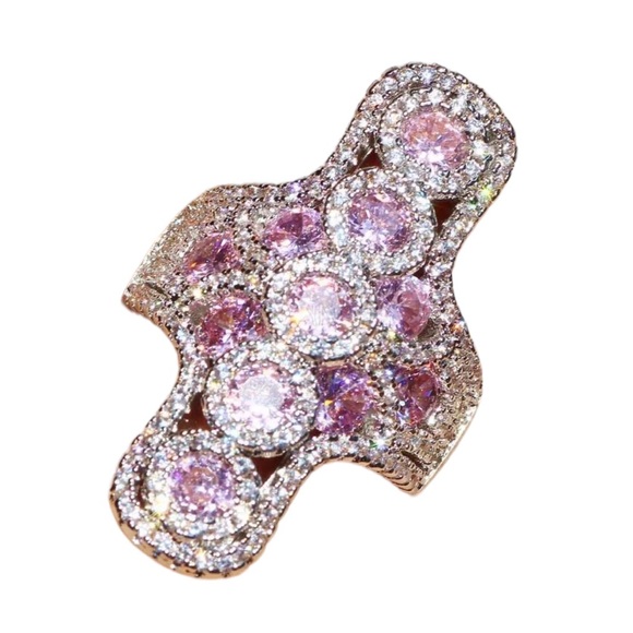 925 Silver Pink Cross Zircon Statement Ring - Picture 9 of 11